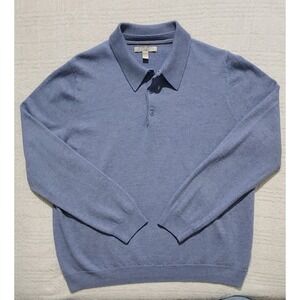 Nordstrom Men's Blue 100%‎ Merino Wool 1/4 Button L/S Polo Sweater Mens XXL